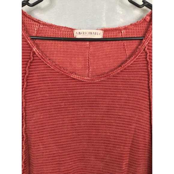 American Able Women's Distressed Waffle Knit Long Sleeve Medium Red - Picture 3 of 11